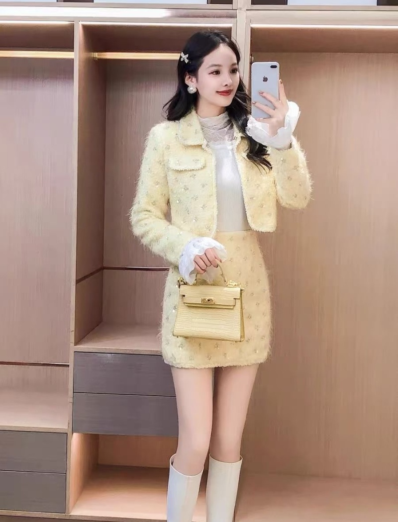 Sequins woolen coat chanelstyle short skirt for women