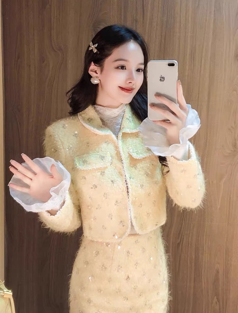 Sequins woolen coat chanelstyle short skirt for women