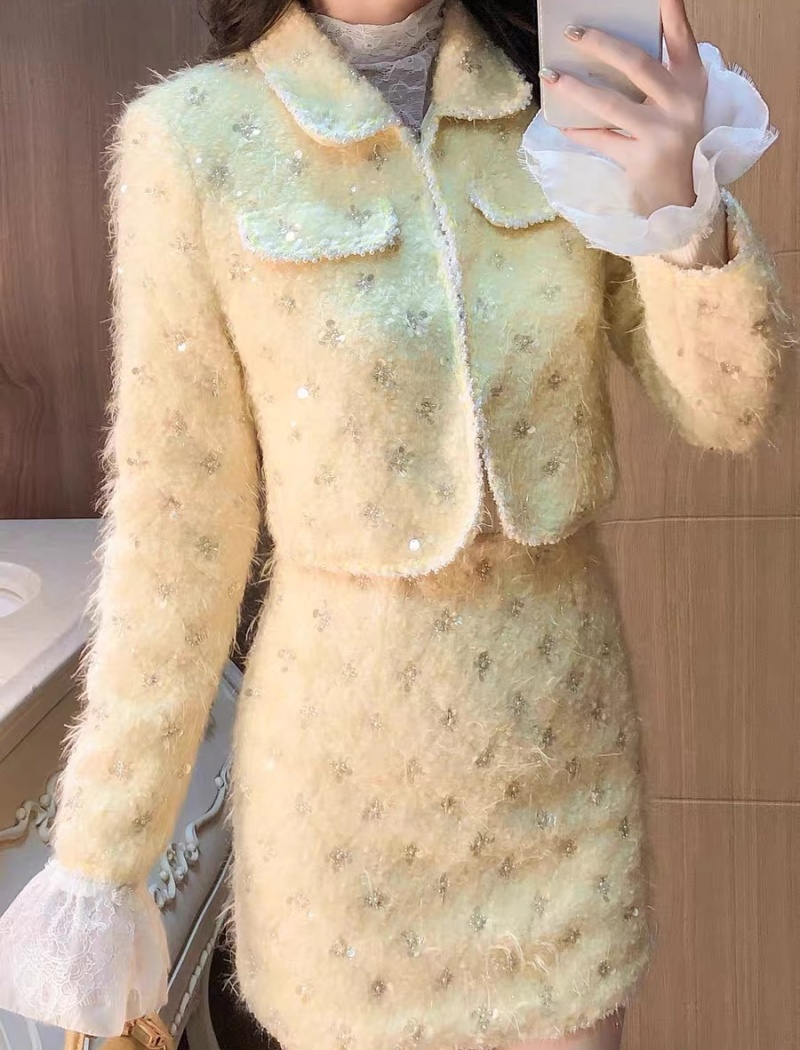 Sequins woolen coat chanelstyle short skirt for women
