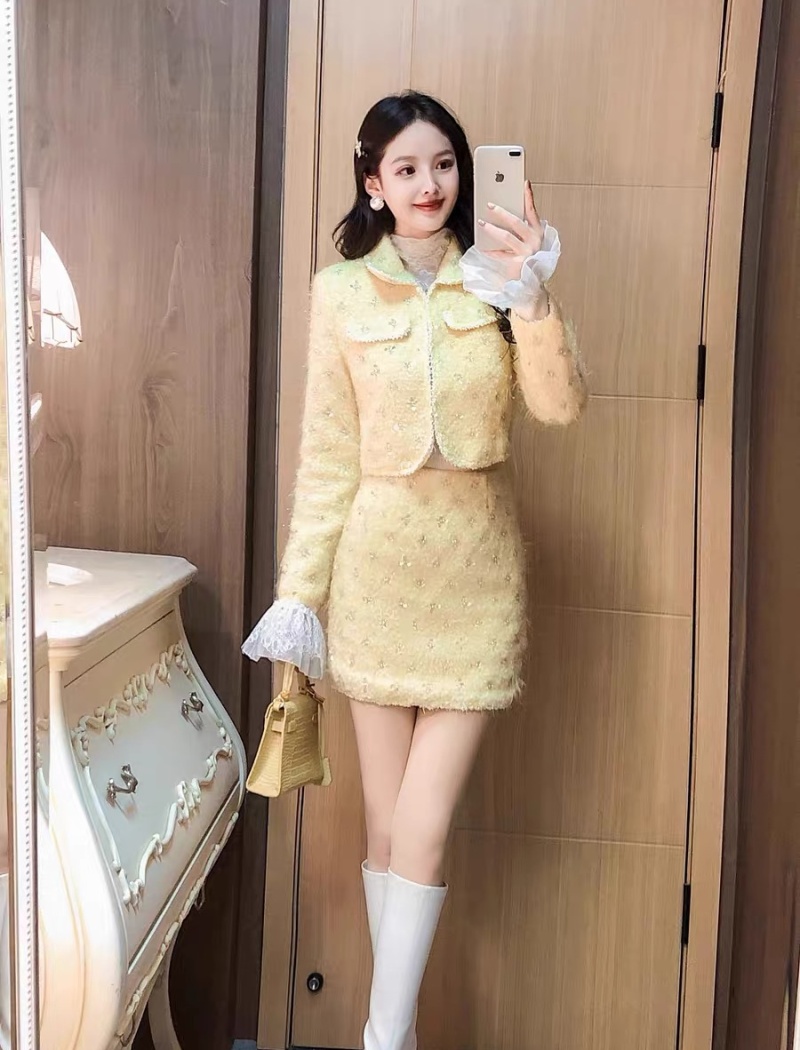 Sequins woolen coat chanelstyle short skirt for women