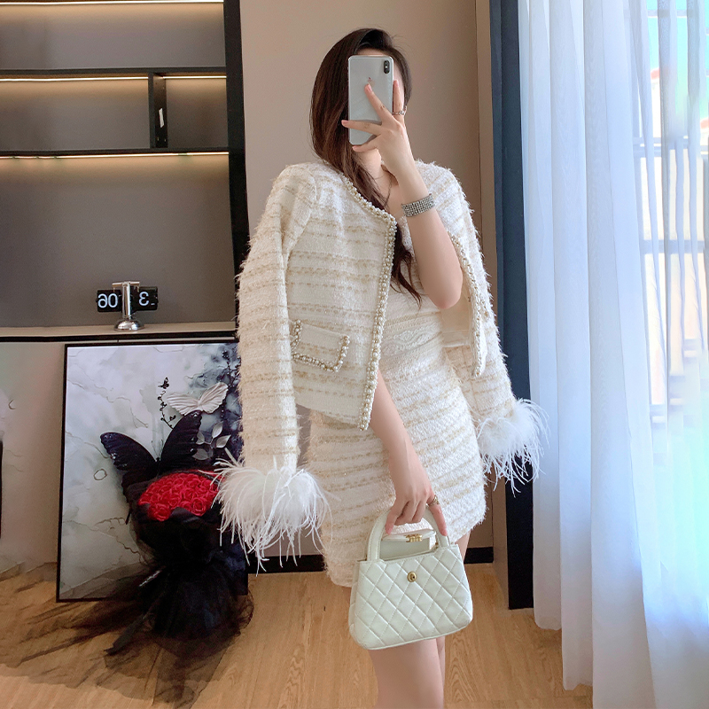 Rhinestone coat France style short skirt for women