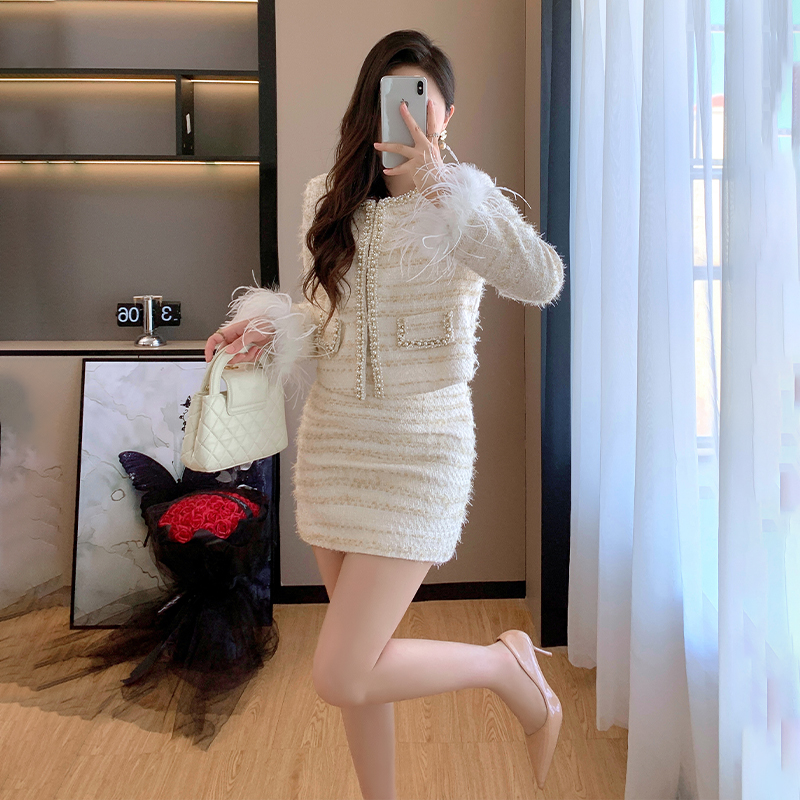 Rhinestone coat France style short skirt for women