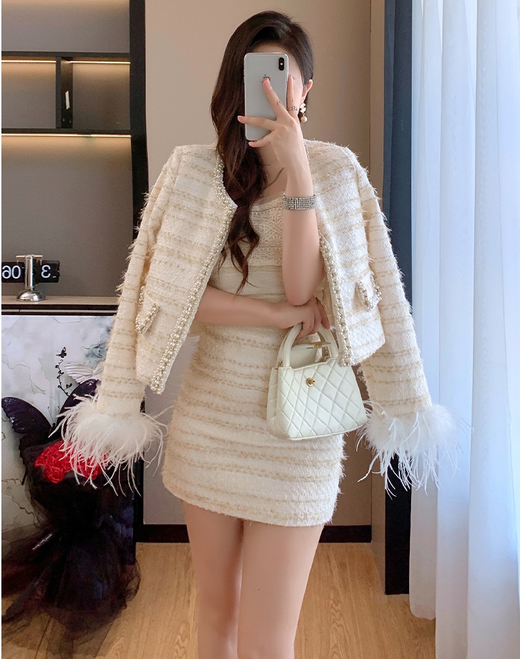 Rhinestone coat France style short skirt for women