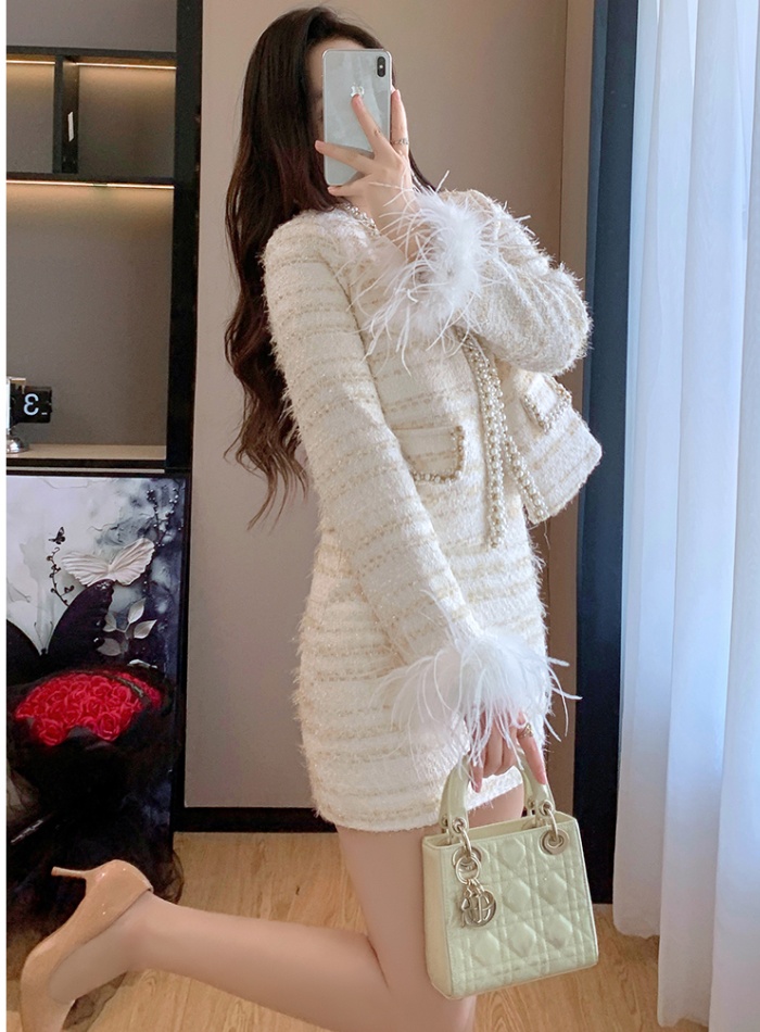 Rhinestone coat France style short skirt for women