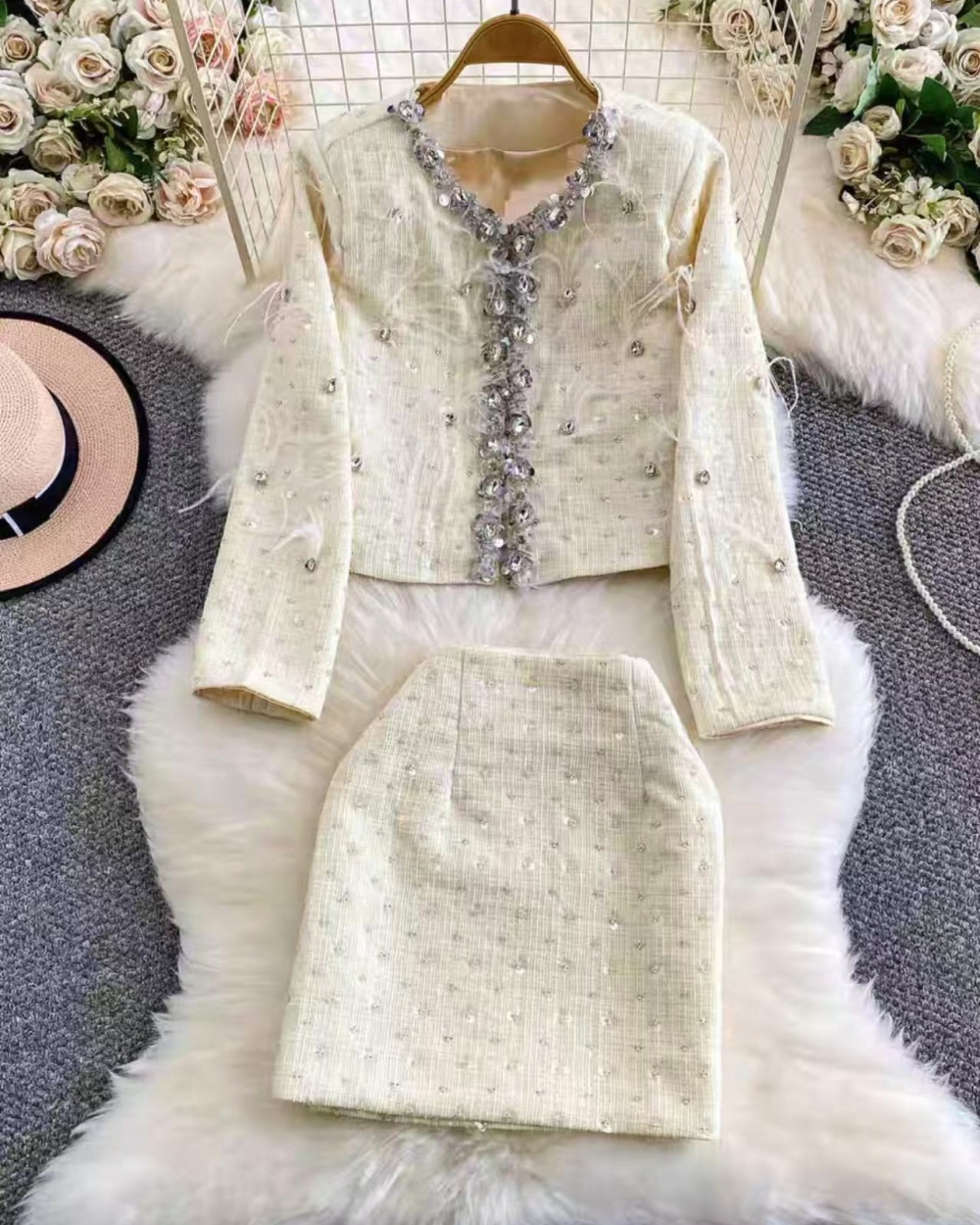 France style coat Casual short skirt a set for women