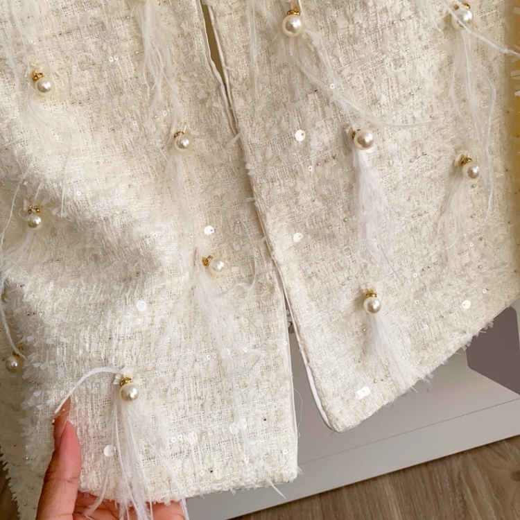 Sequins pearl skirt long sleeve rhinestone coat for women