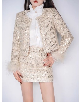 Edge light luxury elmo tops cuff coarse flower coat a set