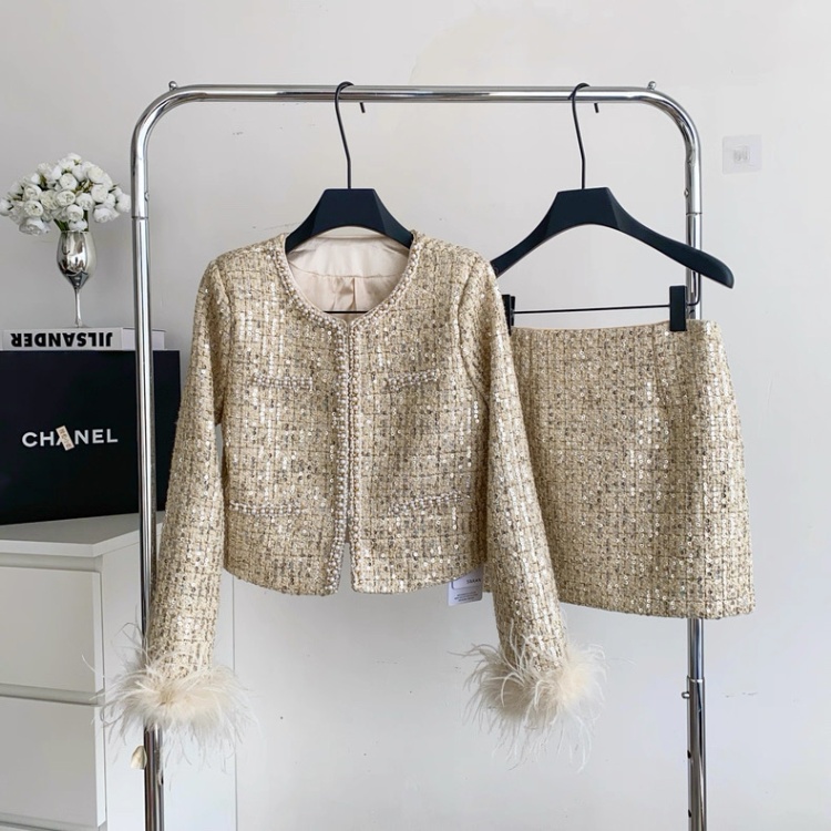 Edge light luxury elmo tops cuff coarse flower coat a set