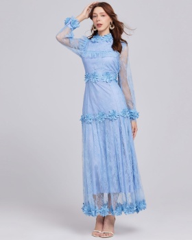 Big skirt flowers elegant embroidery long lace dress