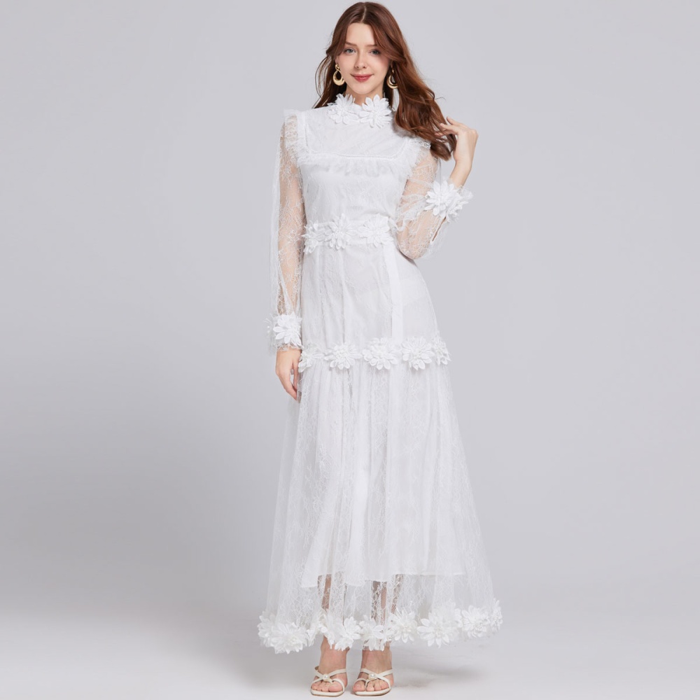 Big skirt flowers elegant embroidery long lace dress