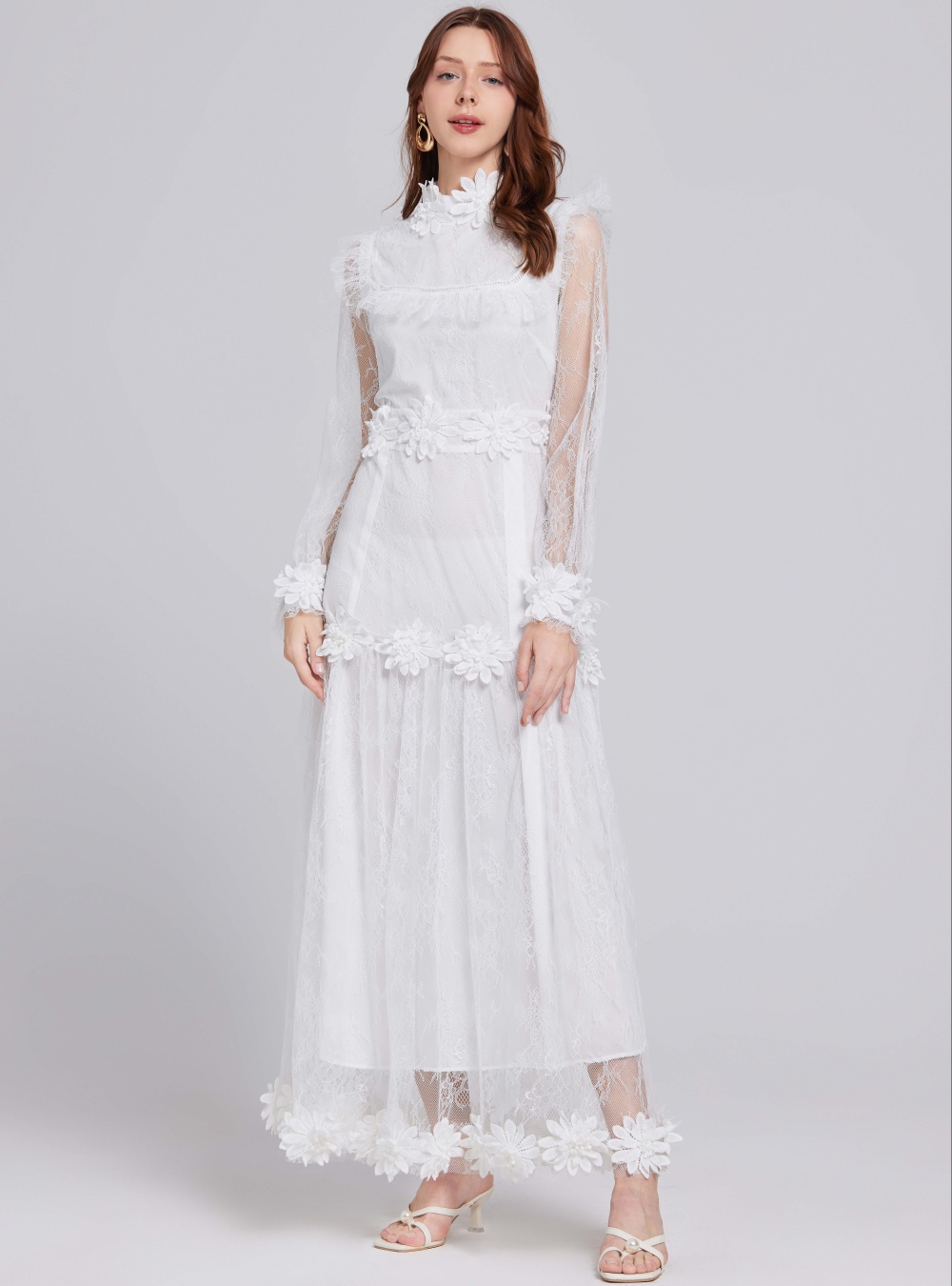 Big skirt flowers elegant embroidery long lace dress