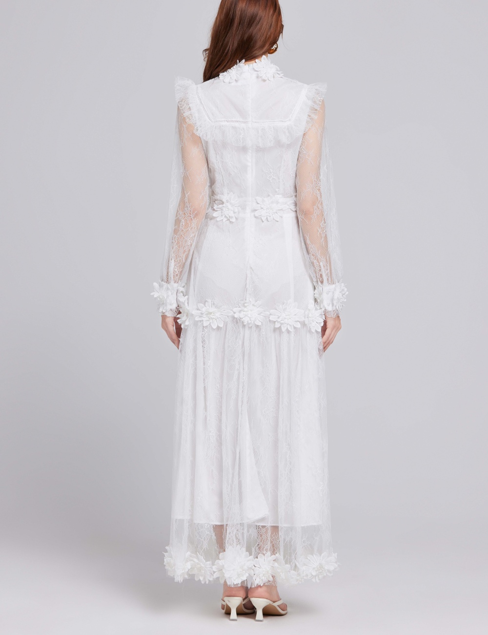 Big skirt flowers elegant embroidery long lace dress