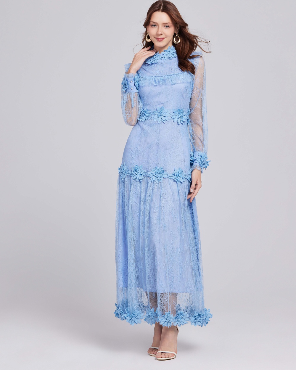 Big skirt flowers elegant embroidery long lace dress