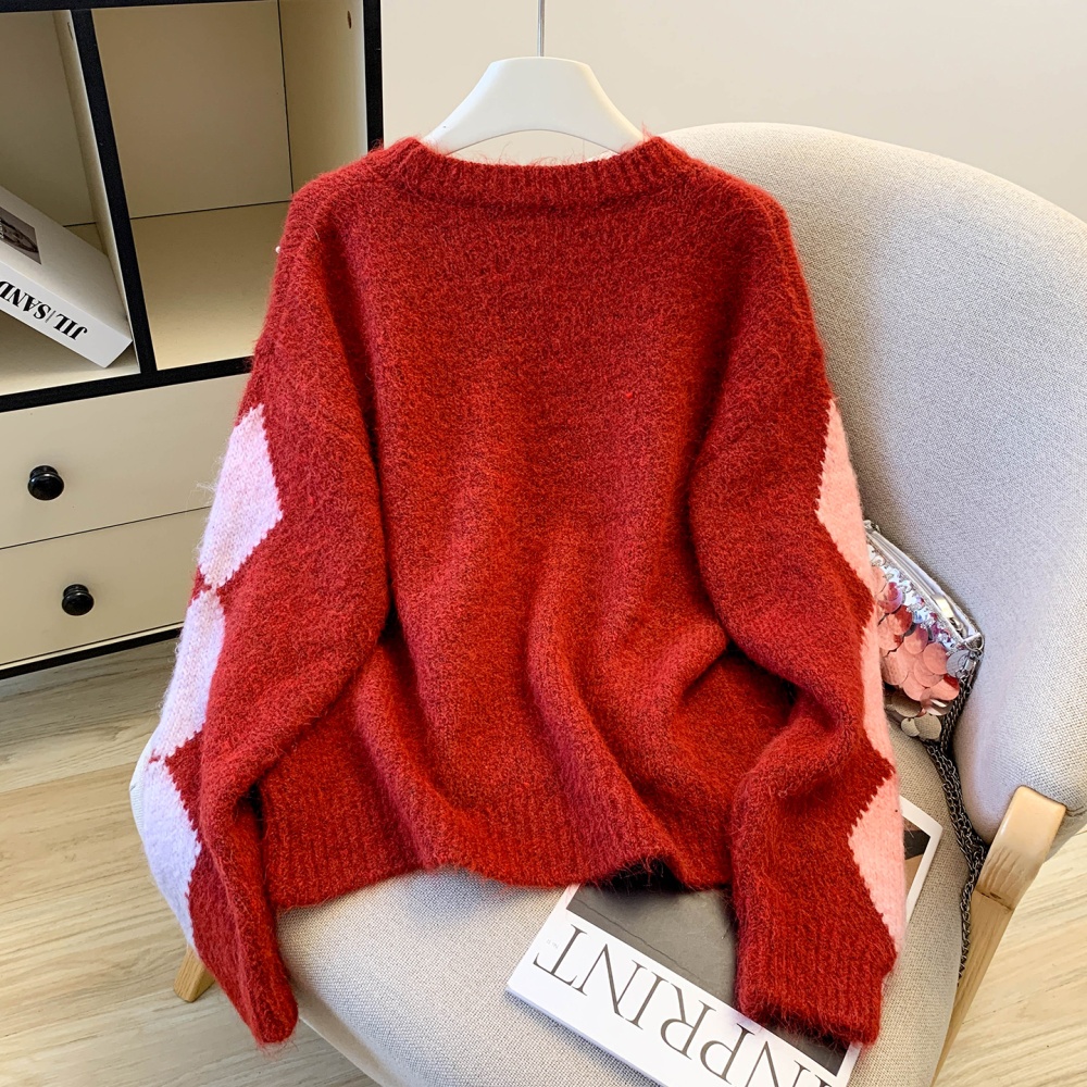 Red loose tops autumn and winter Western style sweater
