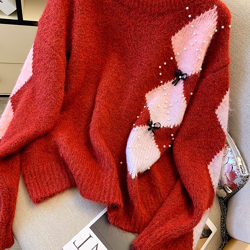 Red loose tops autumn and winter Western style sweater