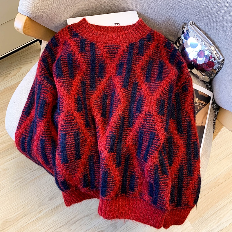 Quilted slim loose sweater lazy red brushed coat