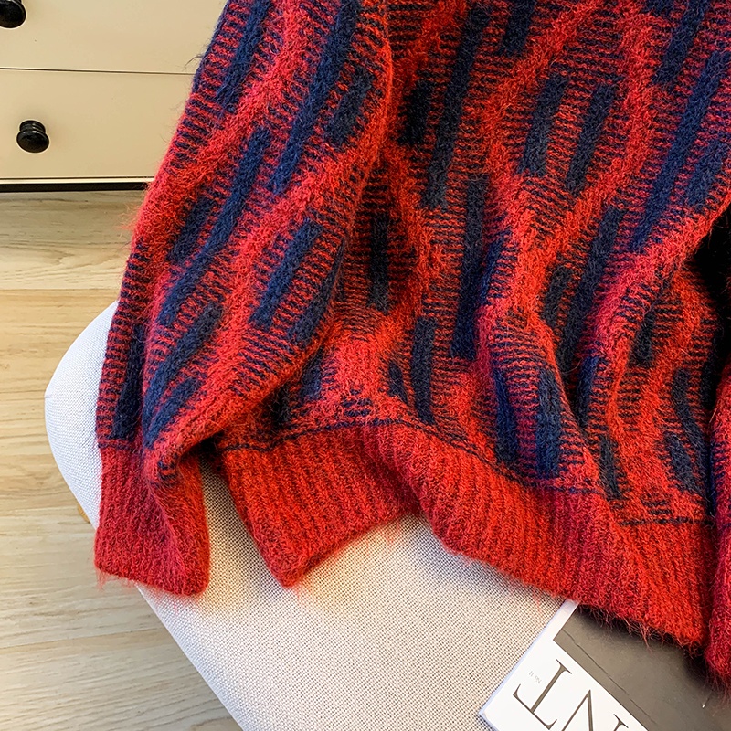 Quilted slim loose sweater lazy red brushed coat