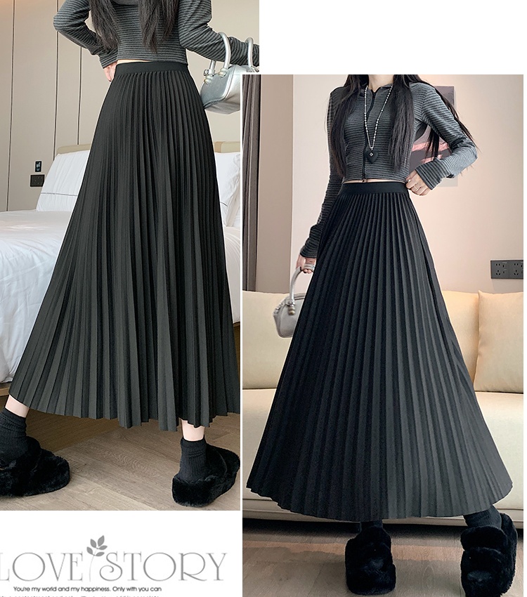 Slim high waist pleated skirt Korean style drape long dress