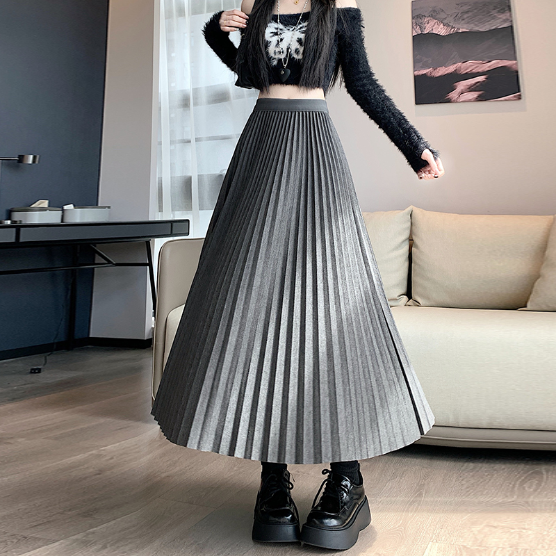 Slim high waist pleated skirt Korean style drape long dress