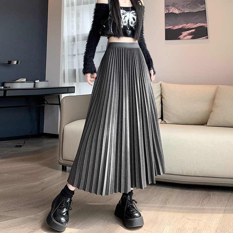 Slim high waist pleated skirt Korean style drape long dress