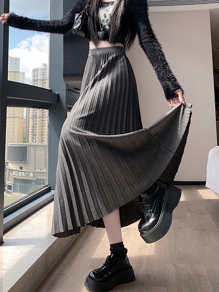 Slim high waist pleated skirt Korean style drape long dress