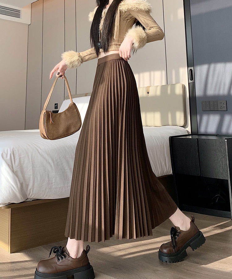 Slim high waist pleated skirt Korean style drape long dress