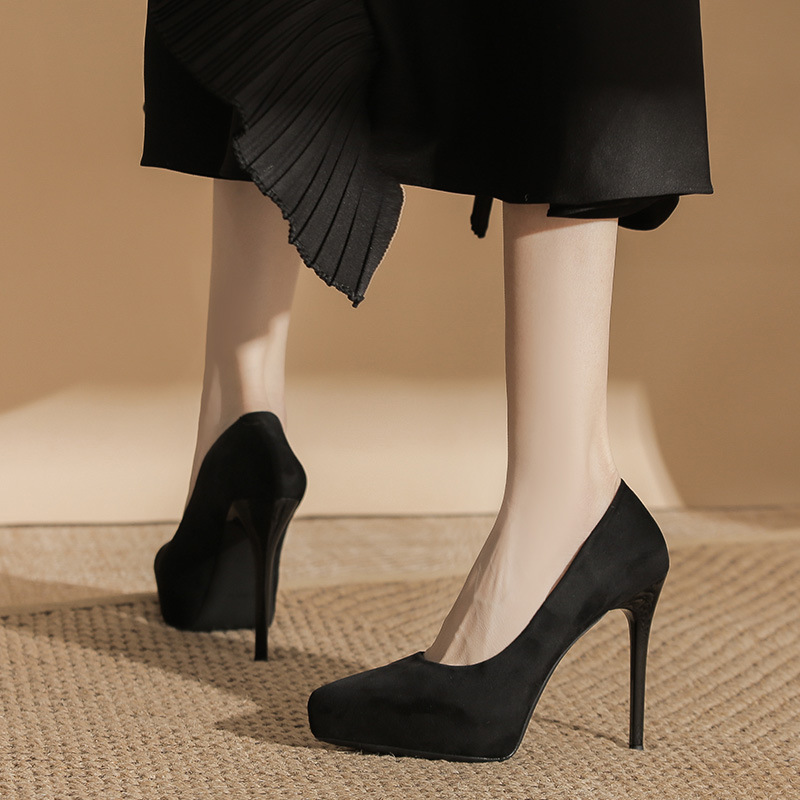 Pointed high-heeled platform fine-root low shoes