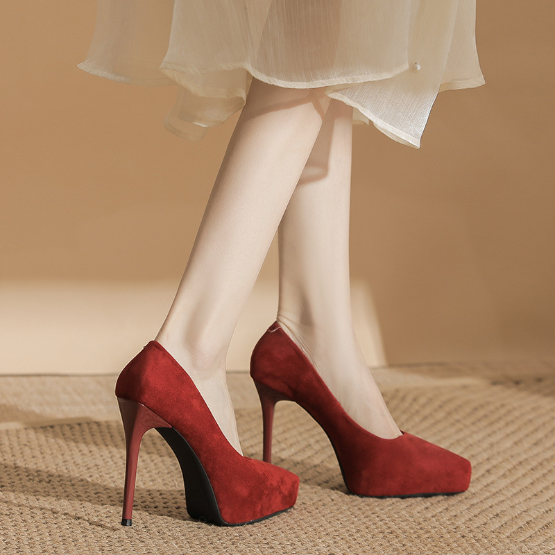 Pointed high-heeled platform fine-root low shoes