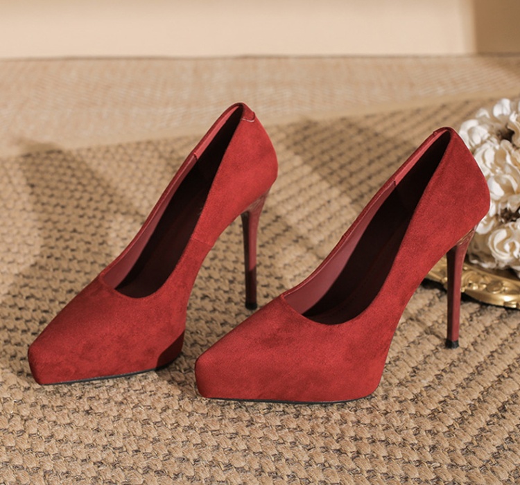 Pointed high-heeled platform fine-root low shoes