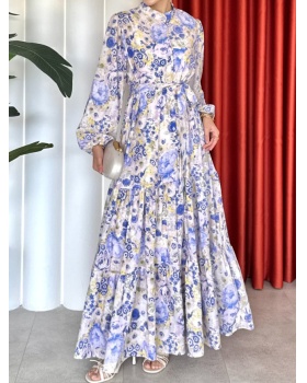 Buckle European style A-line long sleeve dress for women