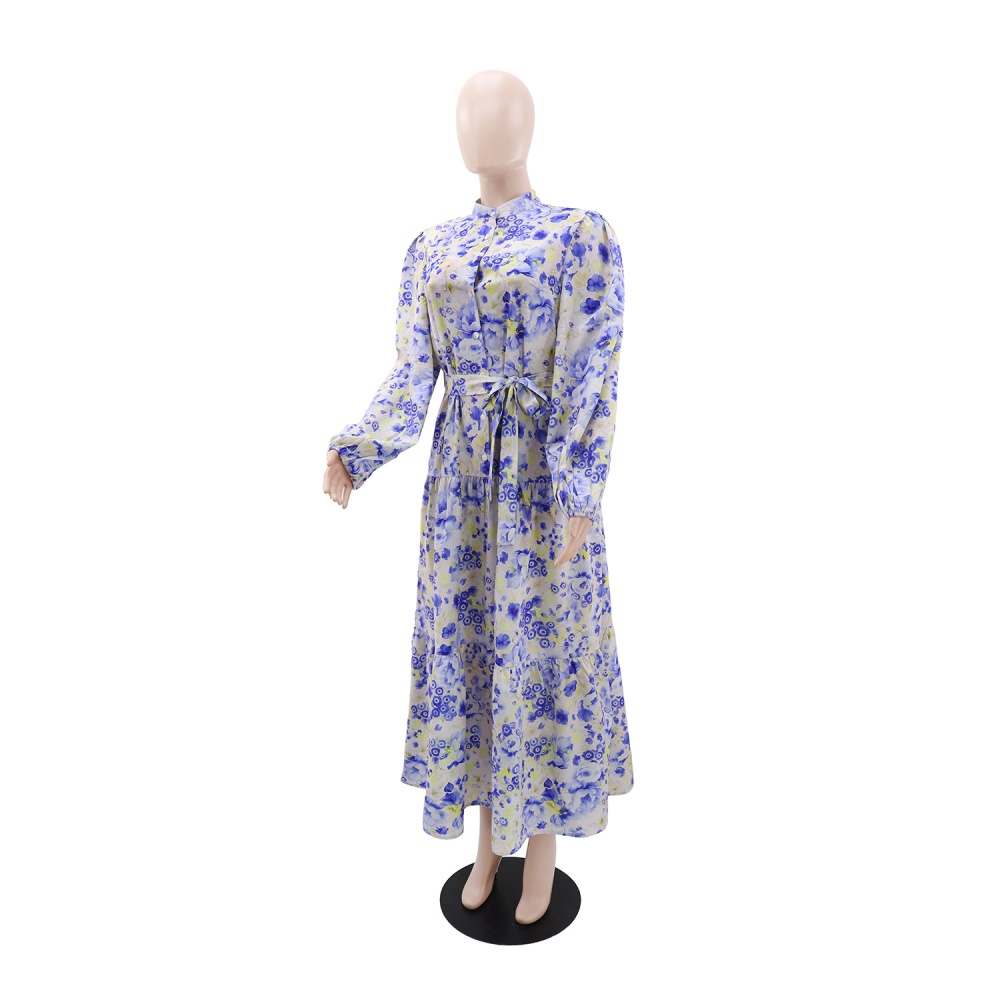 Buckle European style A-line long sleeve dress for women