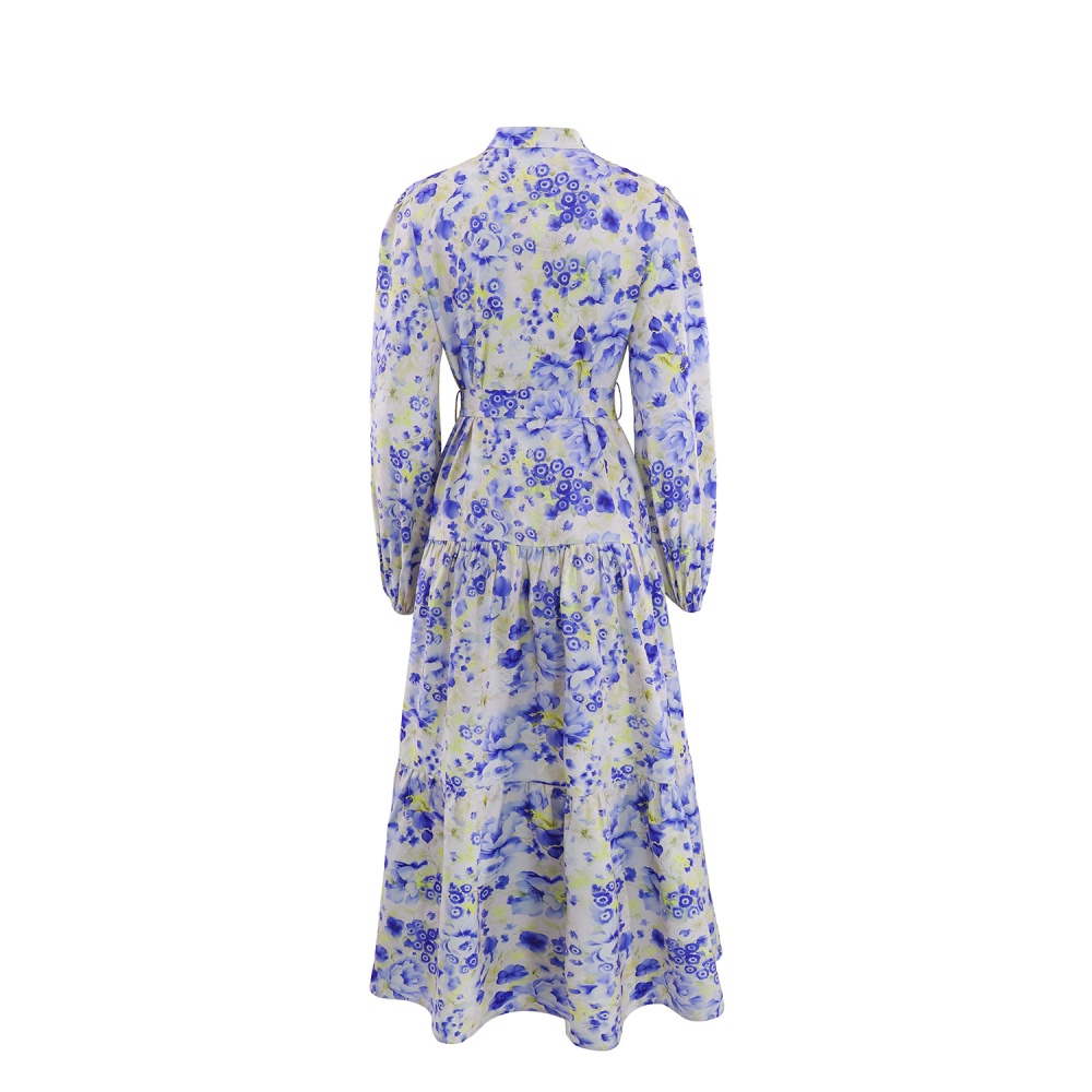 Buckle European style A-line long sleeve dress for women