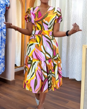 V-neck European style Casual A-line dress for women