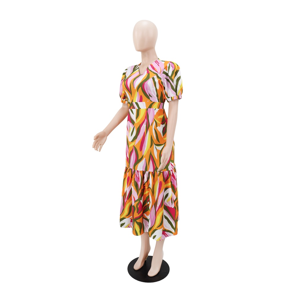 V-neck European style Casual A-line dress for women