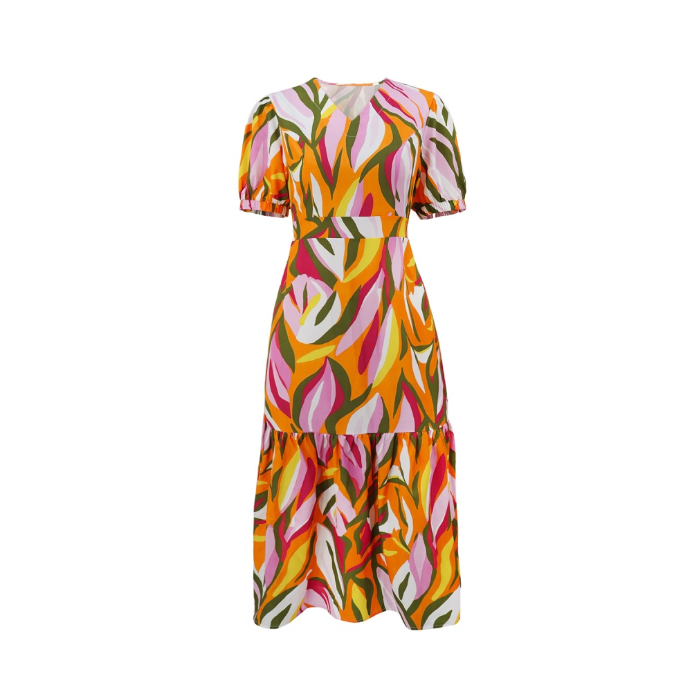 V-neck European style Casual A-line dress for women