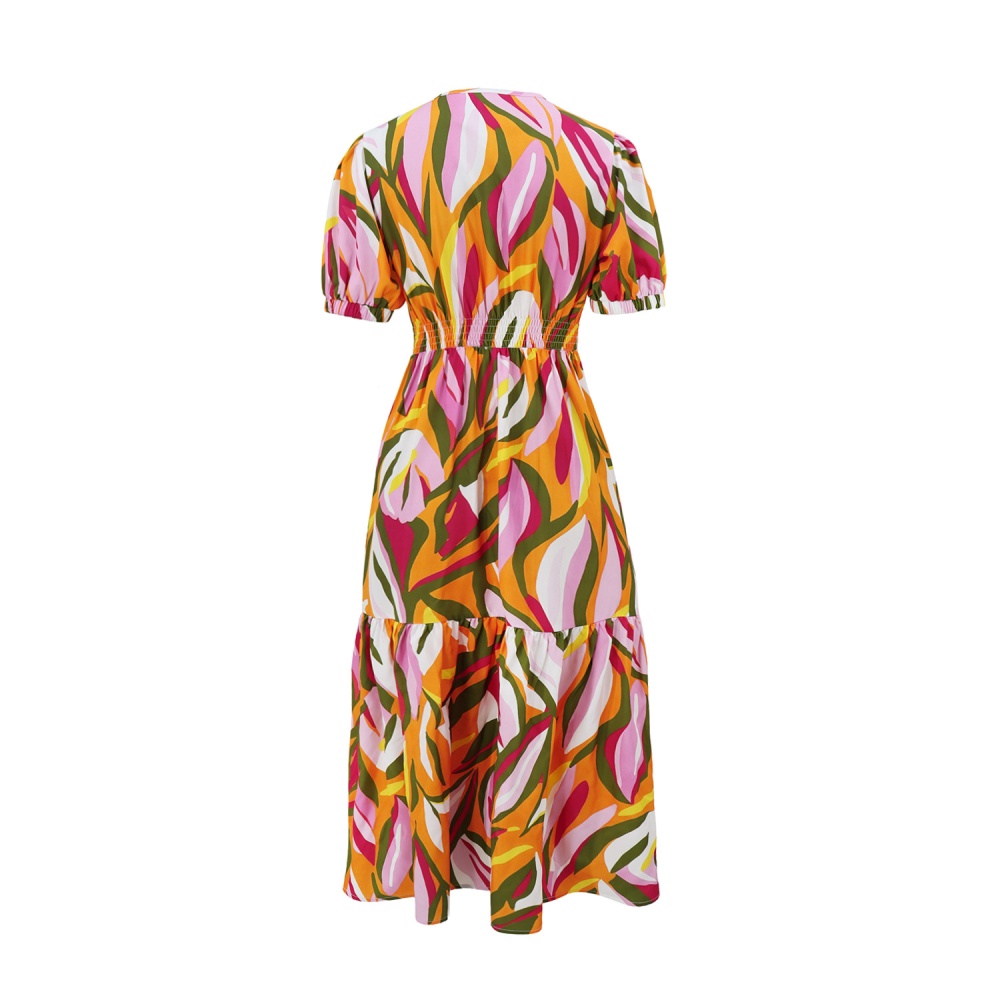 V-neck European style Casual A-line dress for women