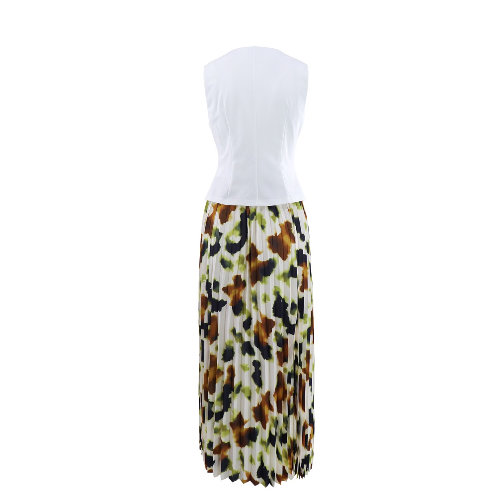 Pleated Casual waistcoat elegant vacation skirt 2pcs set