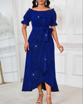 Pure European style A-line pinched waist dress for women