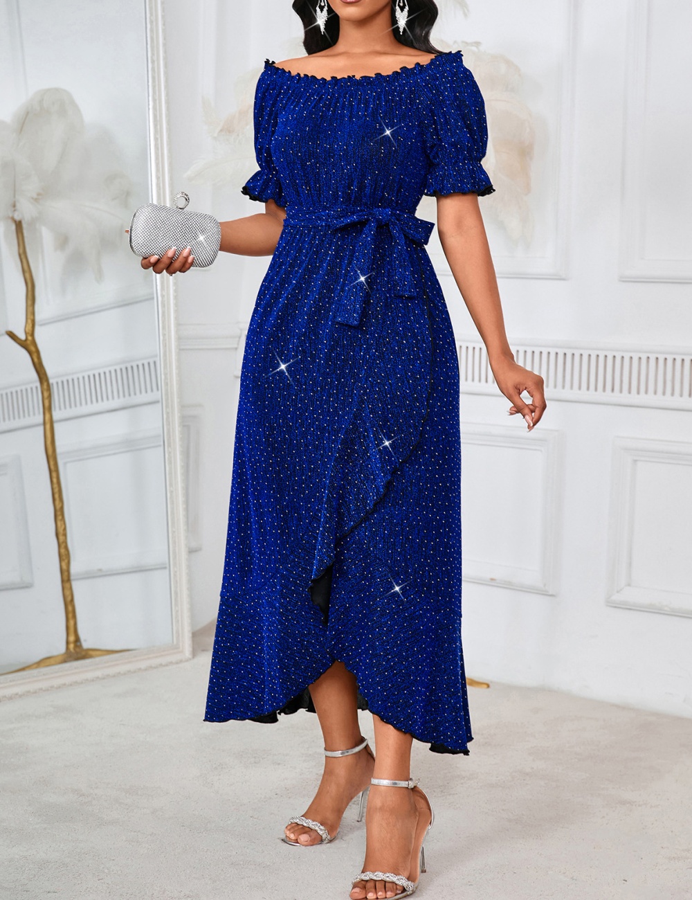 Pure European style A-line pinched waist dress for women