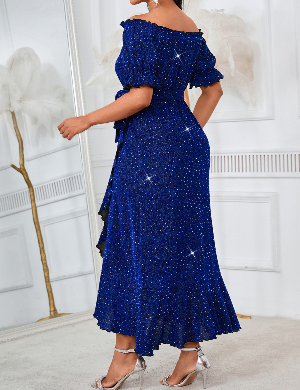 Pure European style A-line pinched waist dress for women