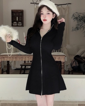 Winter enticement cardigan knitted half high collar dress for women