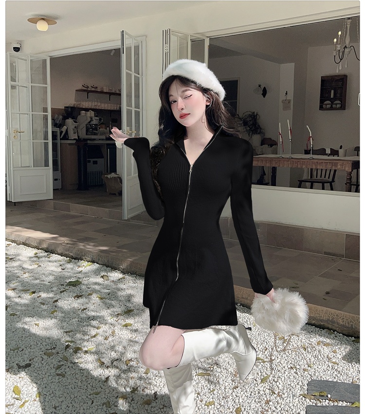 Winter enticement cardigan knitted half high collar dress for women