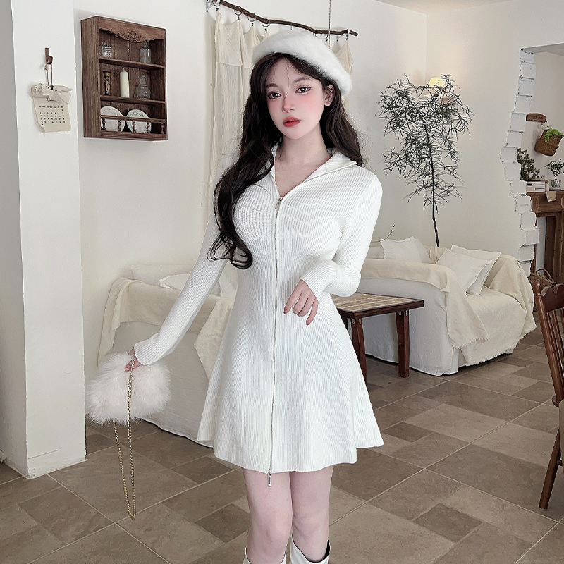 Winter enticement cardigan knitted half high collar dress for women