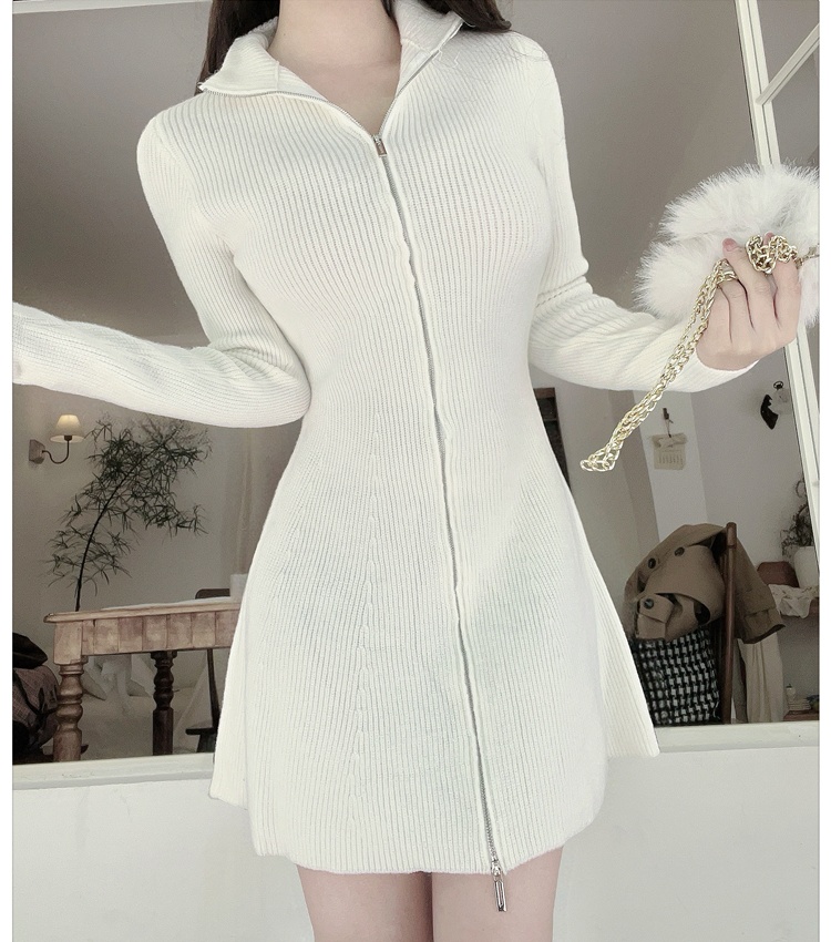 Winter enticement cardigan knitted half high collar dress for women