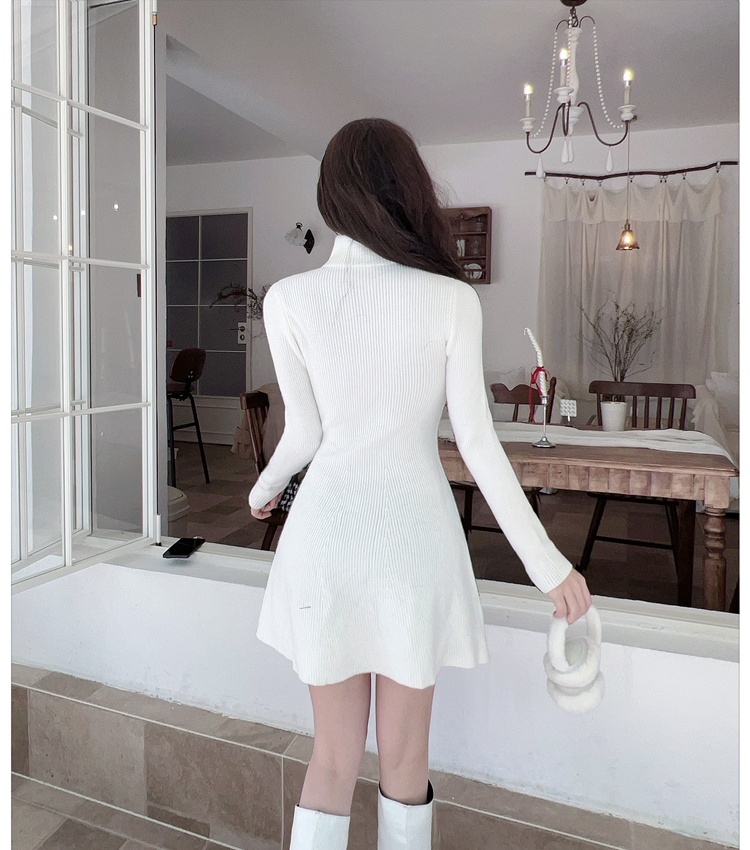 Winter enticement cardigan knitted half high collar dress for women