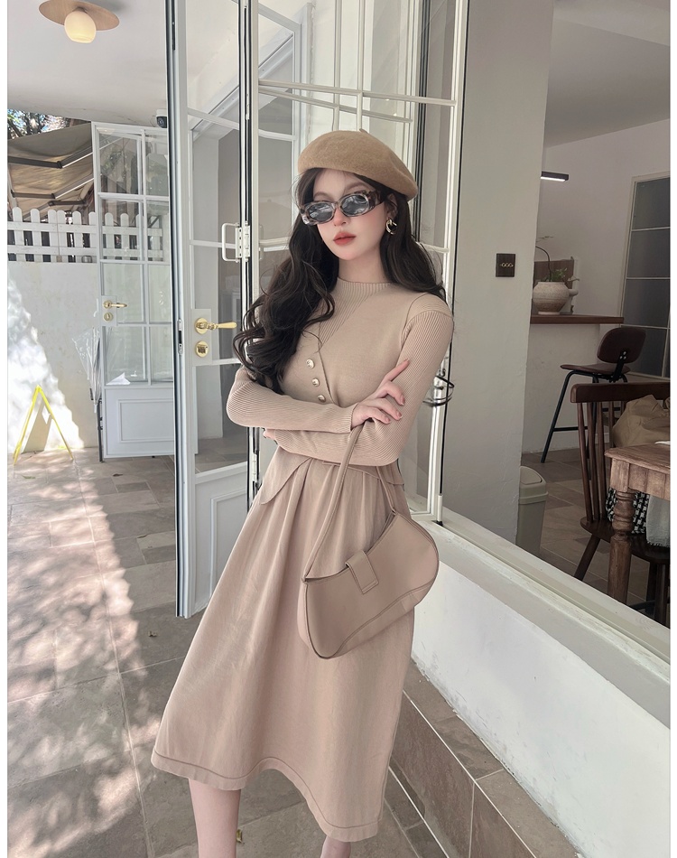 Long dress knitted sweater dress 2pcs set for women