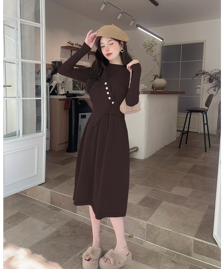 Long dress knitted sweater dress 2pcs set for women