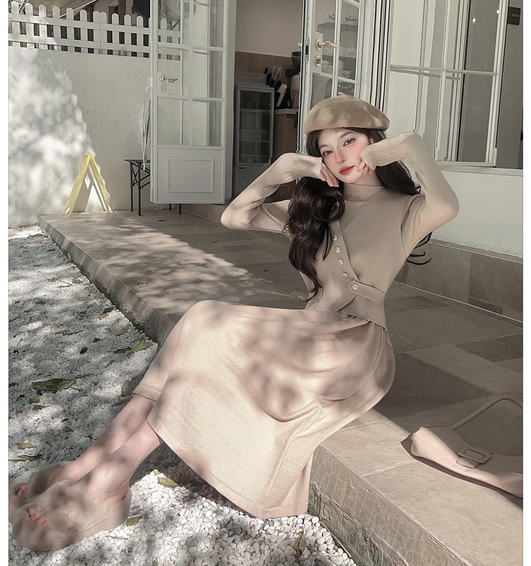 Long dress knitted sweater dress 2pcs set for women