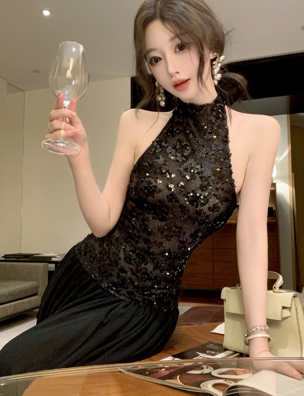 France style enticement formal dress halter dress