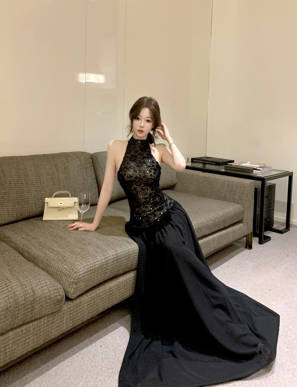 France style enticement formal dress halter dress